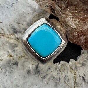 Carolyn Pollack Southwestern Style Sterling Square Turquoise Ring For Women